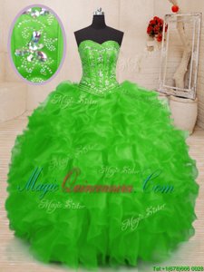 Sleeveless Lace Up Floor Length Beading and Ruffles 15th Birthday Dress