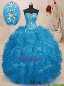 Ball Gowns Quinceanera Gown Baby Blue Sweetheart Organza Sleeveless Floor Length Lace Up
