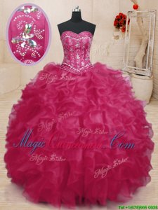 Modern Coral Red Sweet 16 Quinceanera Dress Military Ball and Sweet 16 and Quinceanera and For with Beading and Ruffles Sweetheart Sleeveless Lace Up