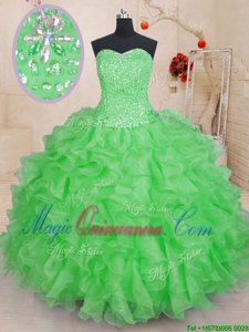 Sweetheart Sleeveless 15th Birthday Dress Floor Length Beading and Ruffles Organza
