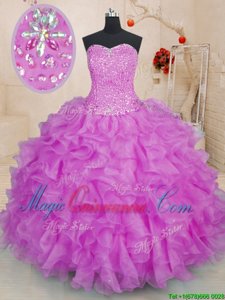Noble Purple Sweetheart Neckline Beading and Ruffles Quinceanera Dresses Sleeveless Lace Up