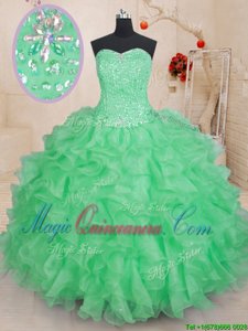 Green Lace Up Sweet 16 Dress Beading and Ruffles Sleeveless Floor Length