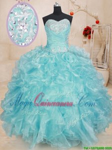 Perfect Blue Sleeveless Organza Lace Up Ball Gown Prom Dress for Military Ball and Sweet 16 and Quinceanera