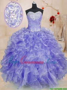 Amazing Ball Gowns Quince Ball Gowns Lavender Sweetheart Organza Long Sleeves Floor Length Lace Up