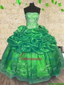 Custom Designed Ball Gowns Vestidos de Quinceanera Green Strapless Organza Sleeveless Floor Length Lace Up