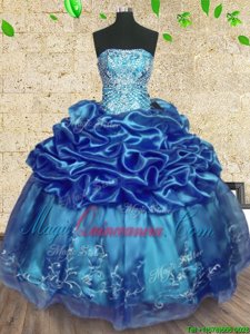 Excellent Teal Sleeveless Floor Length Beading and Embroidery and Ruffles Lace Up Quince Ball Gowns
