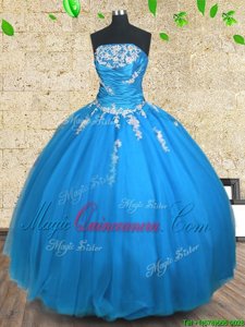 Fantastic Sleeveless Lace Up Floor Length Appliques and Ruching 15th Birthday Dress
