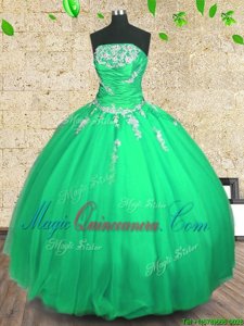 Exceptional Green Tulle Lace Up Quinceanera Dresses Sleeveless Floor Length Embroidery and Ruching