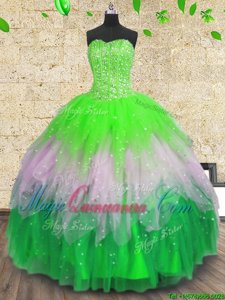Ideal Multi-color Sweetheart Lace Up Beading and Ruffles and Sequins Ball Gown Prom Dress Sleeveless