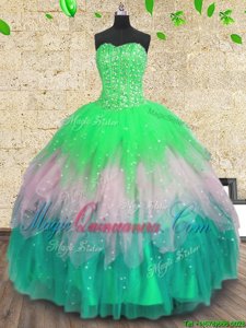 Sleeveless Beading and Ruffles and Sequins Lace Up Quinceanera Gowns
