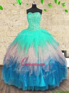 Most Popular Tulle Sleeveless Floor Length Sweet 16 Quinceanera Dress and Beading and Sequins