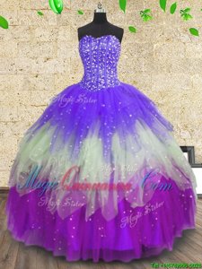 High End Sequins 15th Birthday Dress Multi-color Lace Up Sleeveless Floor Length