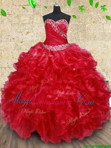 Organza Sleeveless Floor Length Ball Gown Prom Dress and Beading and Ruffles