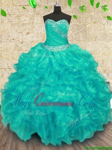 Turquoise Sleeveless Beading Floor Length Quinceanera Dress