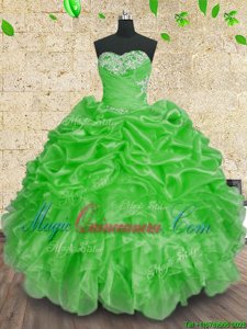 Edgy Ball Gowns Vestidos de Quinceanera Green Sweetheart Organza Sleeveless Floor Length Lace Up