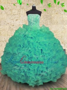 Floor Length Ball Gowns Sleeveless Turquoise Vestidos de Quinceanera Lace Up