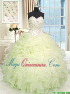 Organza Sweetheart Sleeveless Lace Up Beading and Ruffles Vestidos de Quinceanera in Light Yellow