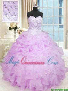 Traditional Organza Sleeveless Floor Length Quince Ball Gowns and Beading and Ruffles