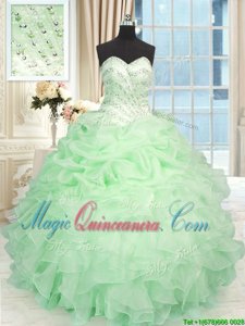 Deluxe Apple Green Sleeveless Beading and Ruffles Floor Length Vestidos de Quinceanera