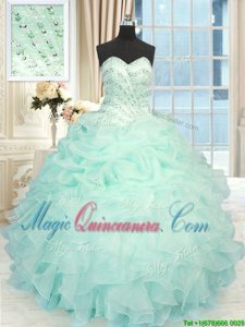 Sumptuous Beading and Ruffles Ball Gown Prom Dress Apple Green Lace Up Sleeveless Floor Length
