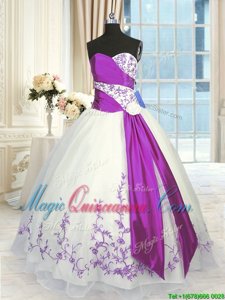 White And Purple Lace Up Sweetheart Embroidery and Sashes|ribbons Sweet 16 Dresses Organza Sleeveless
