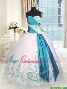 Simple Organza Sleeveless Floor Length Sweet 16 Dresses and Embroidery and Sashes|ribbons