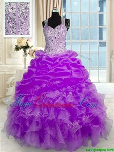 Beading and Ruffles Sweet 16 Dresses Lilac Zipper Sleeveless Floor Length
