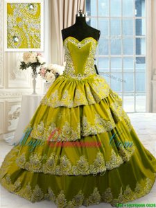 Superior Taffeta Sleeveless With Train Sweet 16 Dresses Court Train and Beading and Appliques and Ruffled Layers