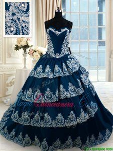 Sweetheart Sleeveless Taffeta Sweet 16 Dresses Beading and Appliques and Ruffled Layers Court Train Lace Up