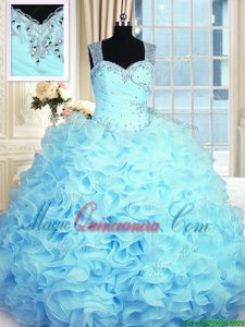 Fancy Sleeveless Beading and Ruffles Zipper Quinceanera Gown