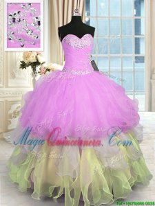 Inexpensive Ruffled Ball Gowns 15 Quinceanera Dress Multi-color Sweetheart Organza Sleeveless Floor Length Lace Up