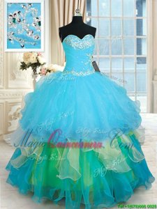 Glittering Ruffled Floor Length Ball Gowns Sleeveless Multi-color Quinceanera Dress Lace Up