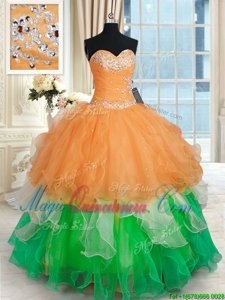 New Arrival Sweetheart Sleeveless Organza Sweet 16 Dresses Beading and Ruffles Lace Up