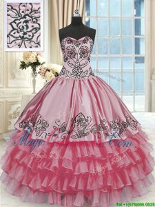 Sweetheart Sleeveless Organza and Taffeta Sweet 16 Dress Beading and Embroidery and Ruffled Layers Lace Up