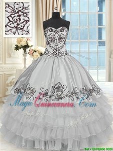 Ruffled Halter Top Sleeveless Lace Up Ball Gown Prom Dress Grey Organza and Taffeta