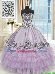 Nice Lavender Sleeveless Beading and Embroidery and Ruffled Layers Floor Length Vestidos de Quinceanera