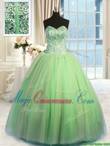 Organza Sweetheart Sleeveless Lace Up Beading and Ruching Quinceanera Gowns in Green