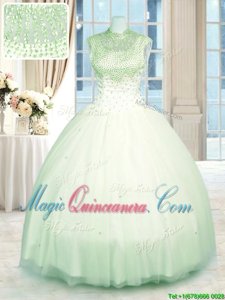 Custom Designed Green Sleeveless Beading Floor Length 15th Birthday Dress
