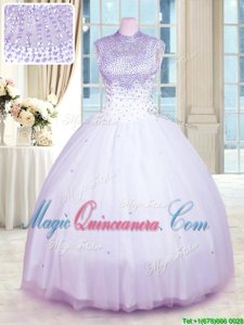 Beading Quince Ball Gowns Lavender Zipper Sleeveless Floor Length