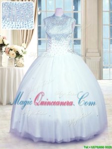 Baby Blue Zipper High-neck Beading Sweet 16 Dresses Tulle Sleeveless