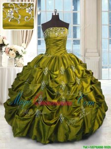 Beading and Appliques and Embroidery and Pick Ups Sweet 16 Dresses Green Lace Up Sleeveless Floor Length