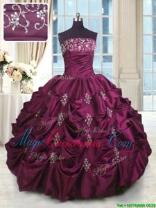 Fantastic Fuchsia Strapless Lace Up Beading and Appliques and Embroidery and Pick Ups Quinceanera Dress Sleeveless