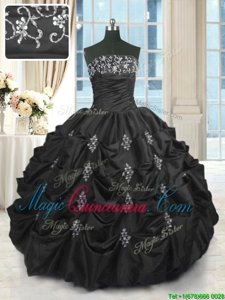 Black Sleeveless Beading and Lace and Appliques and Pick Ups Floor Length Vestidos de Quinceanera