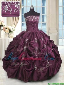 Luxurious Beading and Appliques and Embroidery and Pick Ups Quinceanera Dresses Purple Lace Up Sleeveless Floor Length