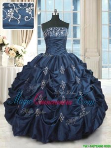 Navy Blue Lace Up Sweet 16 Dress Beading and Pick Ups Sleeveless Floor Length
