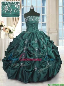 Excellent Pick Ups Peacock Green Sleeveless Taffeta Lace Up Vestidos de Quinceanera for Military Ball and Sweet 16 and Quinceanera