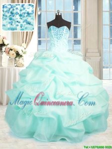 Floor Length Ball Gowns Sleeveless Aqua Blue Quinceanera Gowns Lace Up