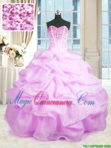 Lilac Sleeveless Floor Length Beading and Ruffles Lace Up Ball Gown Prom Dress