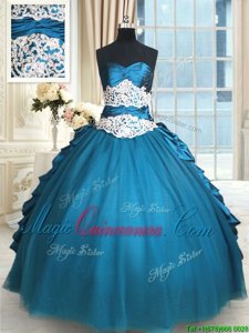 Free and Easy Sweetheart Sleeveless Lace Up Quinceanera Gown Teal Taffeta and Tulle