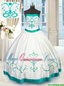 Sexy White Sleeveless Satin Lace Up Quinceanera Gown for Military Ball and Sweet 16 and Quinceanera